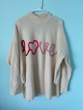 Cream 'Love' Embroidered oversized Crewneck Sweater